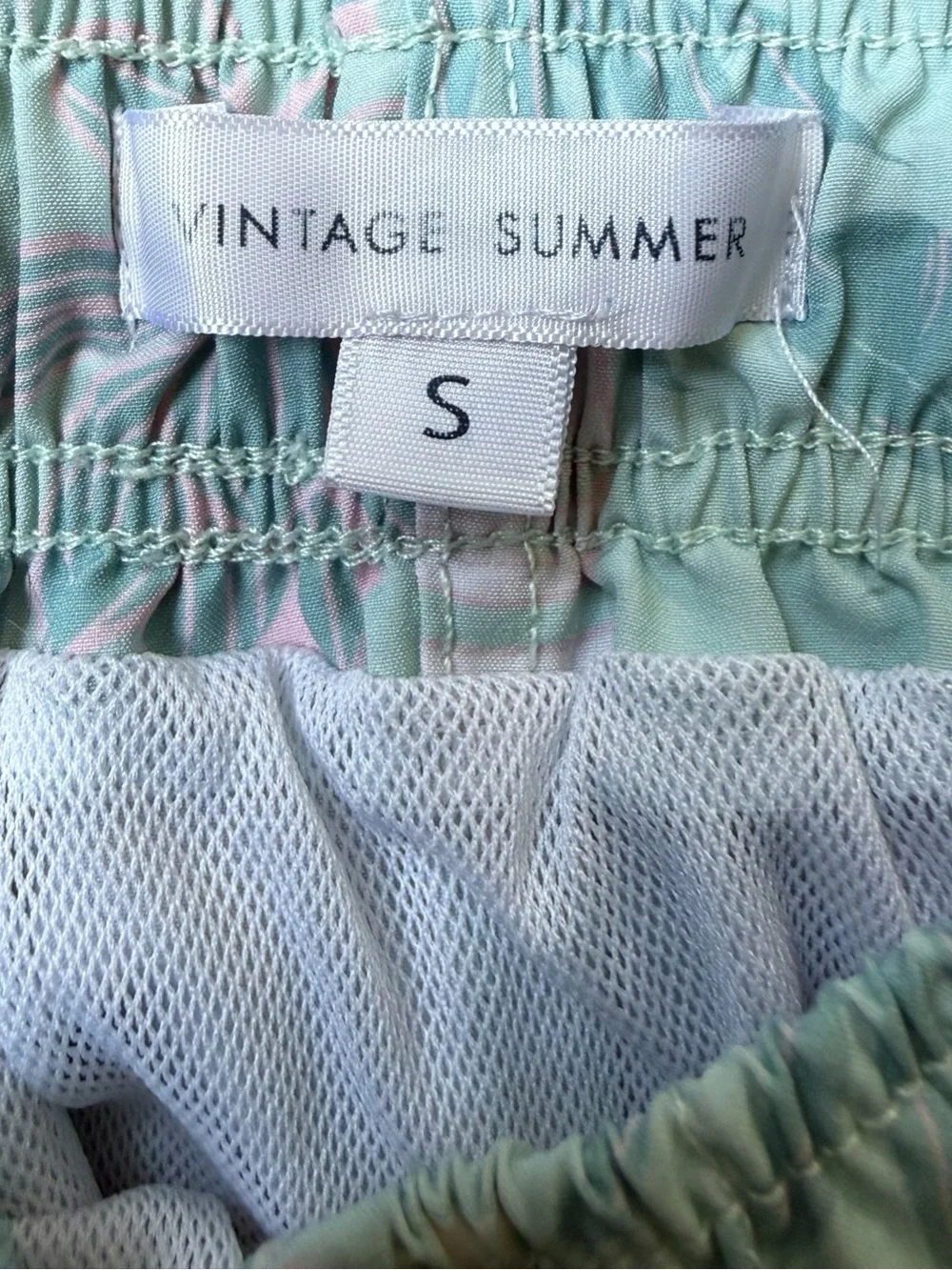 Vintage Summer Tropical Leaf Print Swim Shorts - Mint & Pale Pink